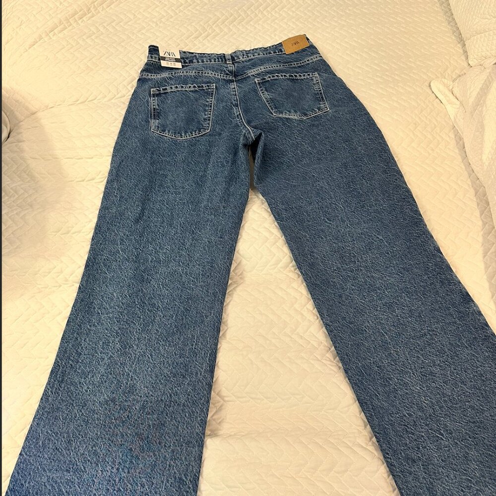 Zara Mid Waist Bejeweled Cut Straight Leg Jeans - Picture 3 of 5
